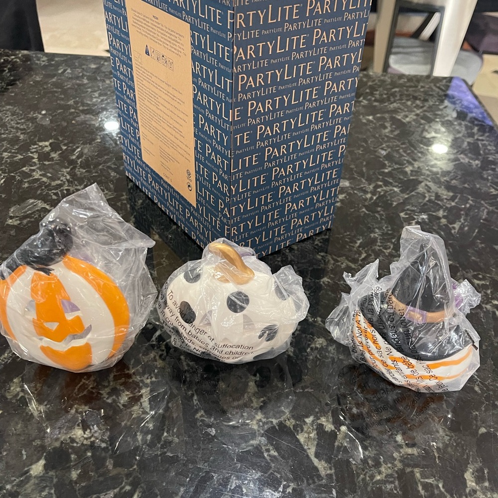 PartyLite Halloween Tealight Trio - Pumpkin, Ghost, Witch Hat
